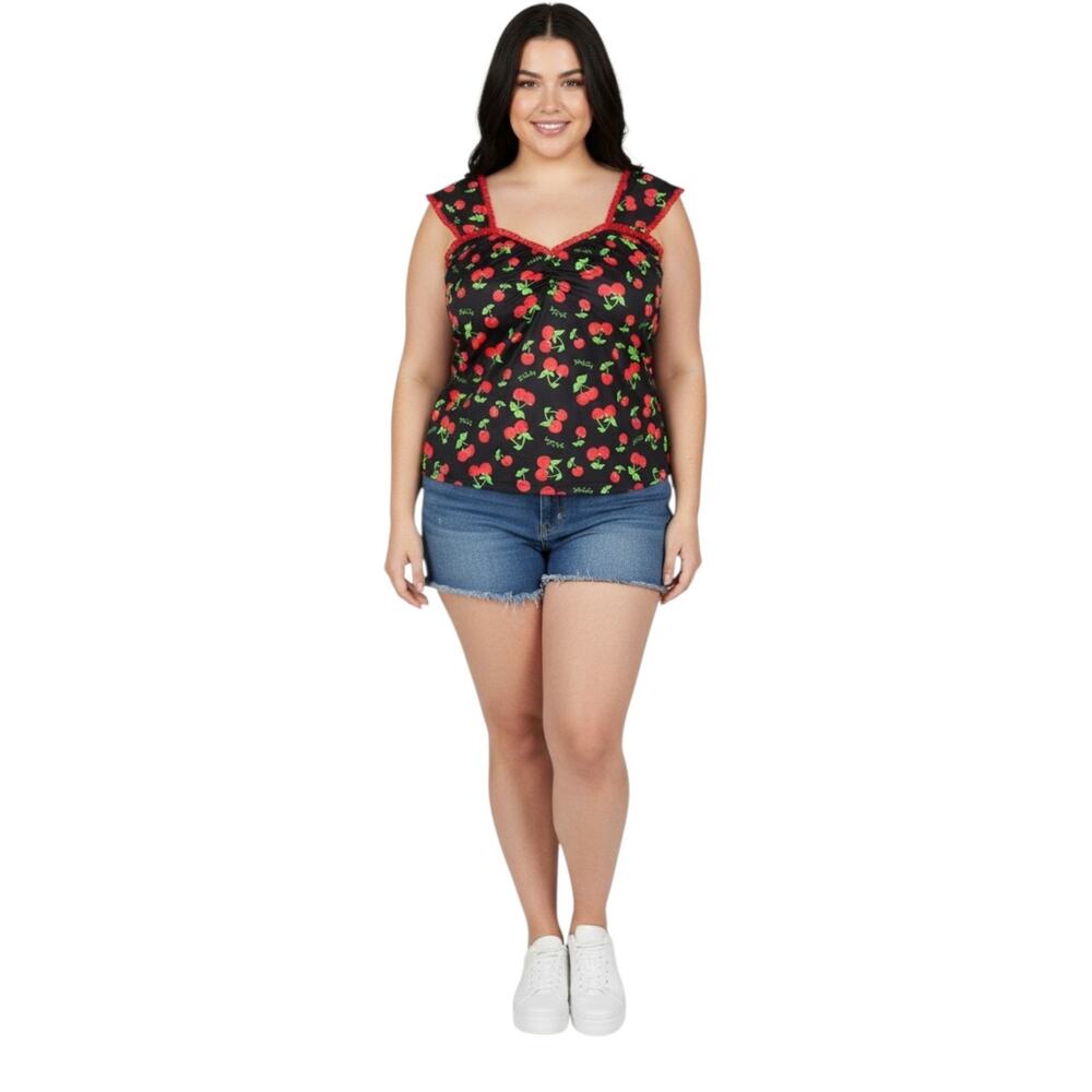 NWT Demi Loon Cami Cherry Print Babydoll Tank Top Womens L Coquette Pinup Y2K